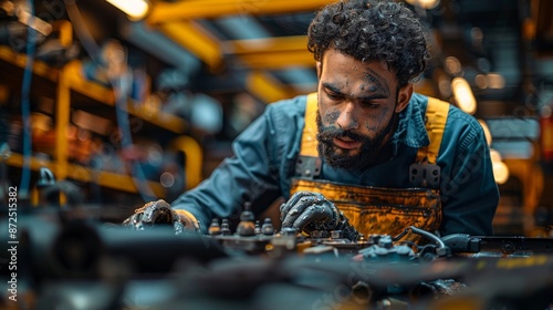 Focused Mechanic at Work in Industrial Workshop - Generative AI