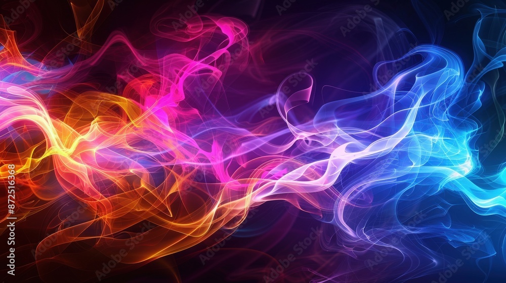 Obraz premium Swirling abstract smoke in neon colors against dark backdrop
