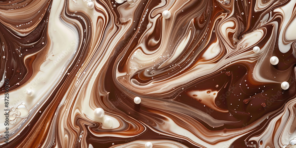 abstract of close up of swirling chocolate and cream, generative AI abstract of close up of swirling chocolate and cream, generative AI