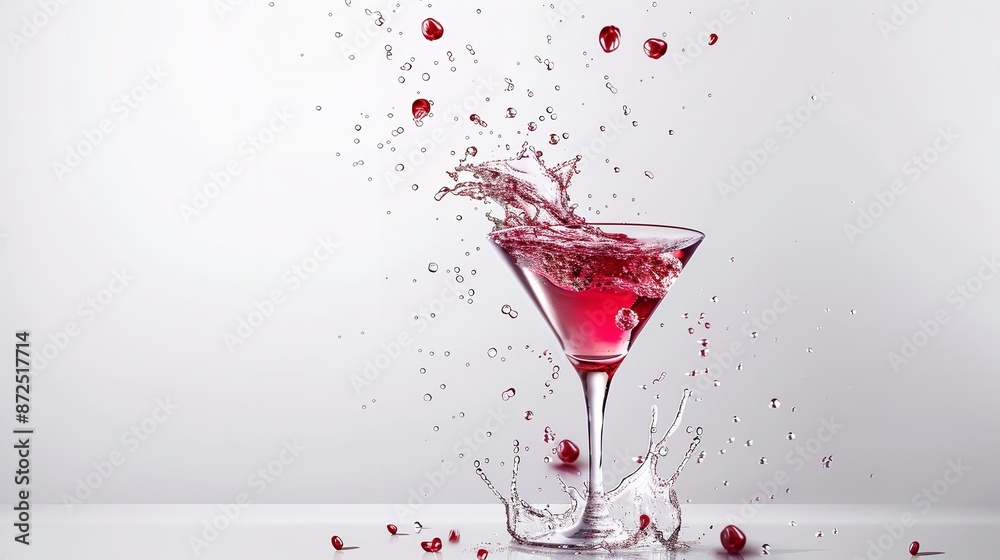 Fototapeta premium Classic Cosmopolitan Cocktail Splash Isolated on White