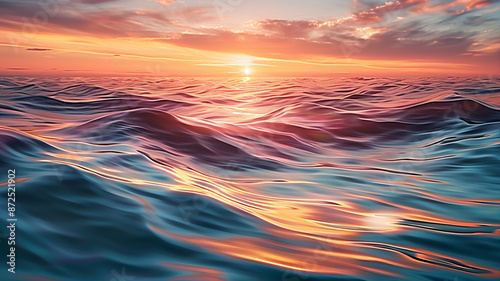 Fototapeta Naklejka Na Ścianę i Meble -  Sunset over the tranquil sea, AI Generative