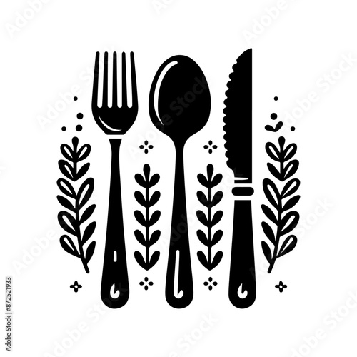 spoon set icon design for food service and restaurant. Black and white flat vector.
