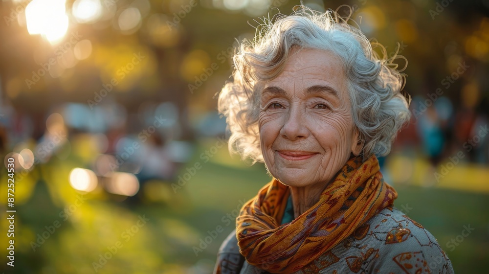 Elderly Woman Smiling in a Sunlit Park - Generative AI Elderly Woman Smiling in a Sunlit Park - Generative AI