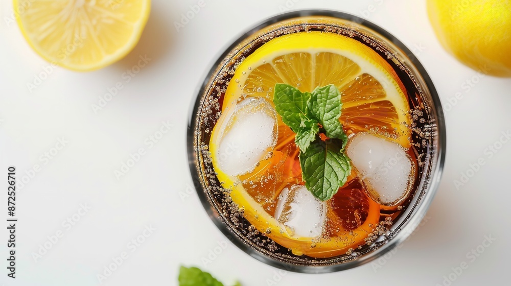 Glass of Soda Drink with Lemon Slices and Mint, Isolated Glass of Soda Drink with Lemon Slices and Mint, Isolated
