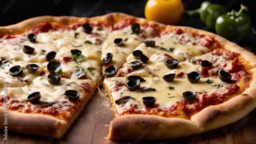 Simple Pleasures, A Duo of Cheese Pizza Slices Adorned with Olives Simple Pleasures, A Duo of Cheese Pizza Slices Adorned with Olives