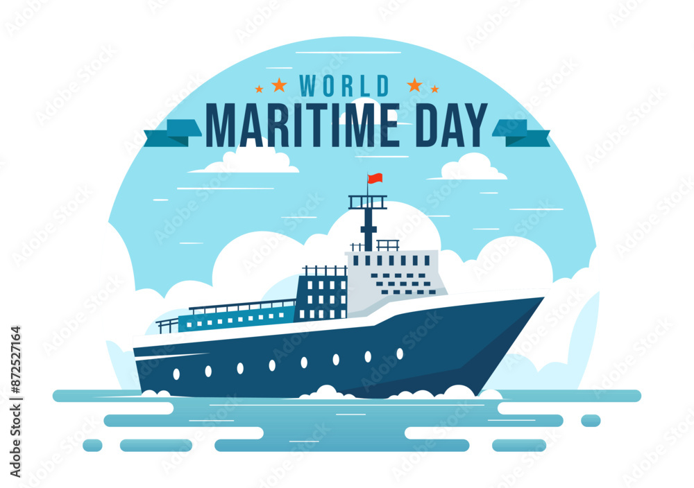 World Maritime Day Vector Illustration with Sea and Ship for Shipping Safety, Security, and the Marine Environment in a Nautical Flat Background World Maritime Day Vector Illustration with Sea and Ship for Shipping Safety, Security, and the Marine Environment in a Nautical Flat Background