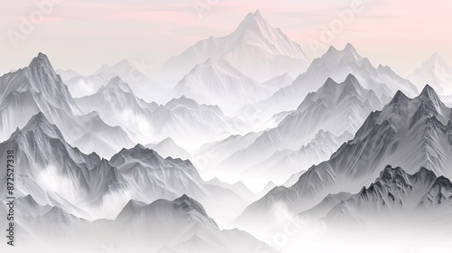 Panoramic view of monochrome mountain range.