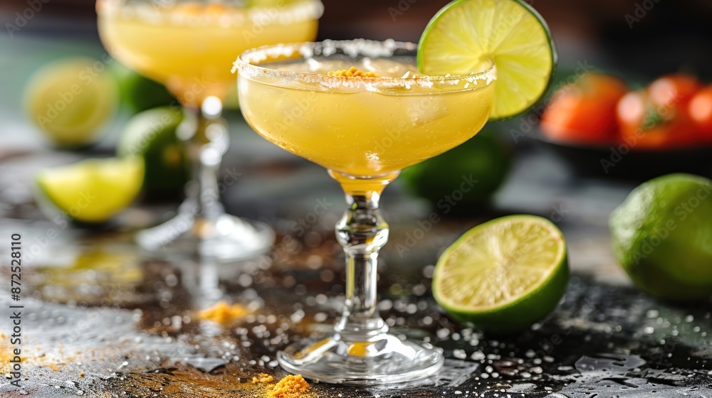 Refreshing Yellow Cocktail with Lime Garnish Refreshing Yellow Cocktail with Lime Garnish