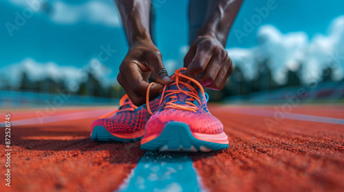 Running shoes, exercising on a treadmill.