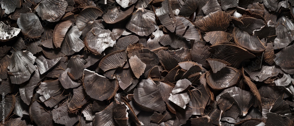 Panoramic close-up, high detail scan of coconut shell material, Generative AI Panoramic close-up, high detail scan of coconut shell material, Generative AI