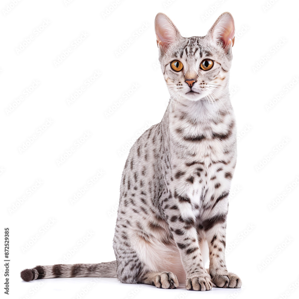Professional Egyptian Mau Cat Isolated on White Background