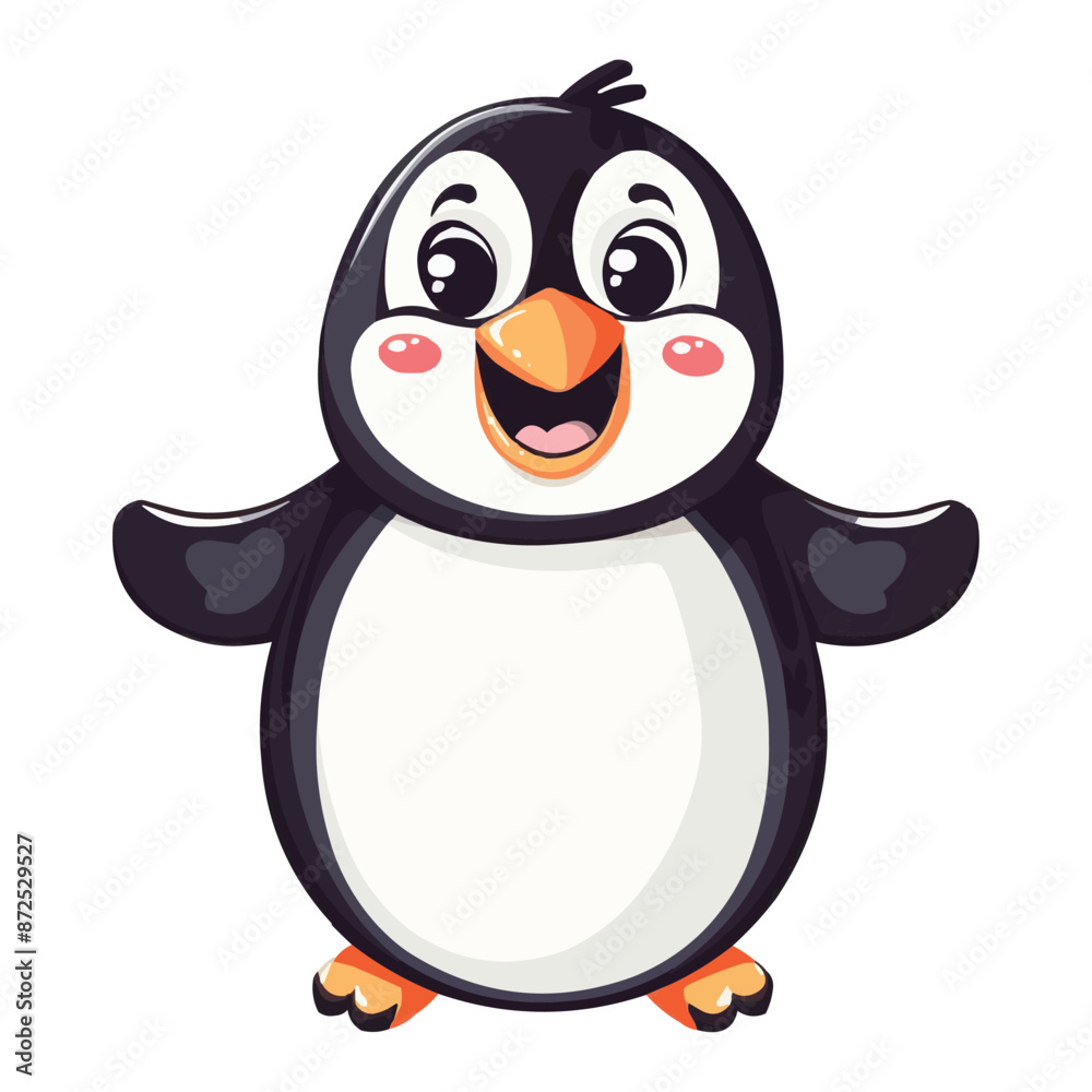 Obraz premium Cute Happy cartoon Penguin vector isolated on white background
