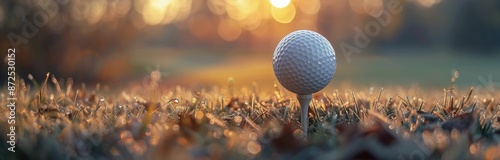 Golf Ball on Green Grass With Sunset in Background