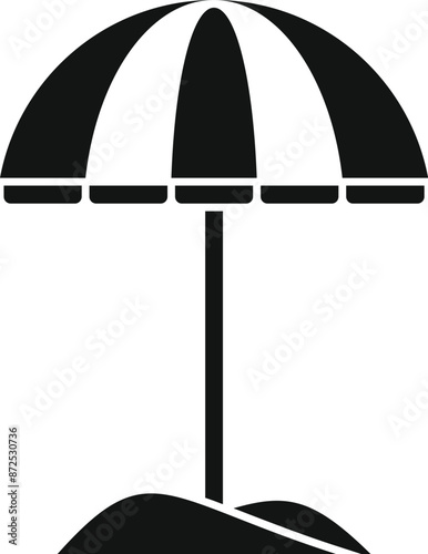 Simple black and white icon of a beach umbrella providing shade © anatolir