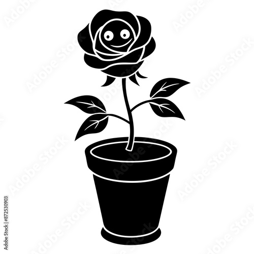 rose frower and pot icon vector art illustration