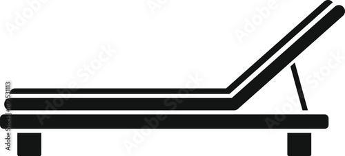 Simple black and white silhouette of an empty beach chaise longue sunbed, representing summer vacation leisure time