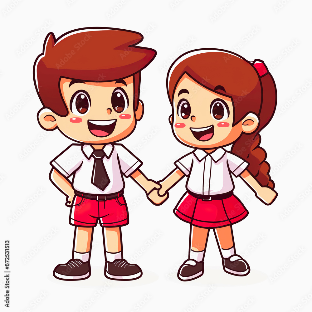 Indonesia student boy cartoon character illustration and wearing uniform Indonesia student boy cartoon character illustration and wearing uniform