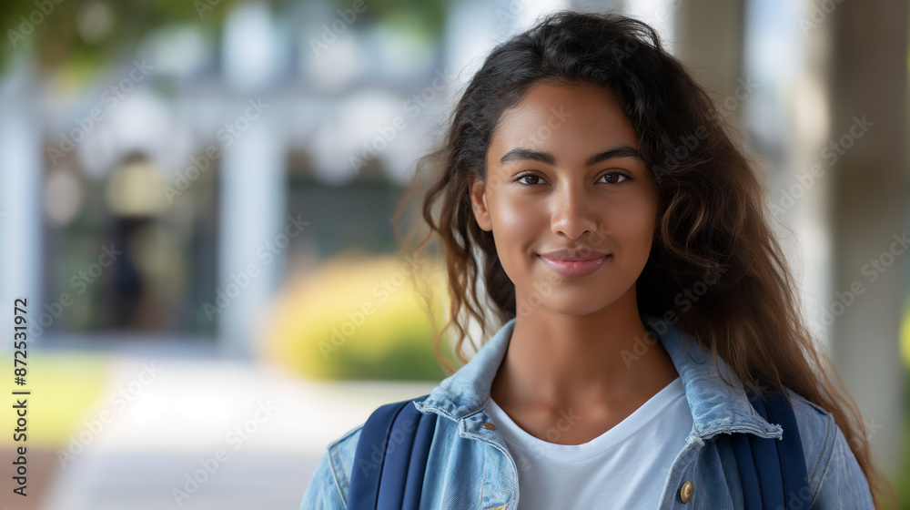 young Hispanic woman on college, university campus, Gen Alpha student concept, copy space young Hispanic woman on college, university campus, Gen Alpha student concept, copy space