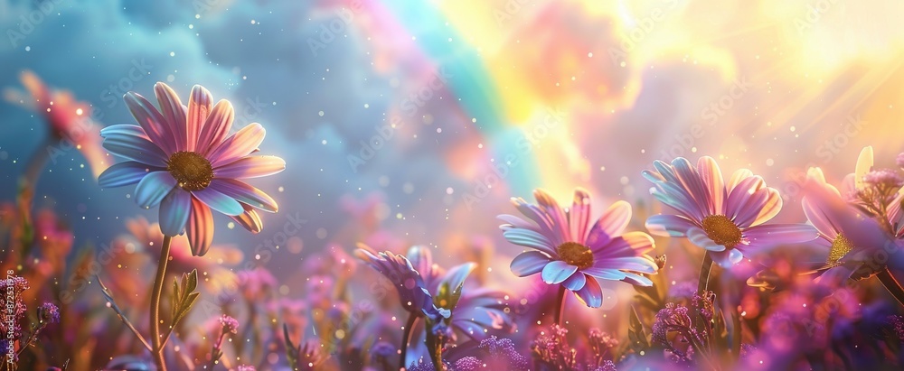 Colorful Daisies Blooming in a Field at Sunrise