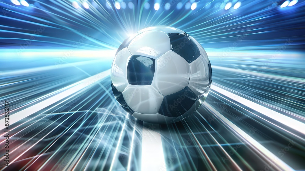 Naklejka premium A soccer ball on white line
