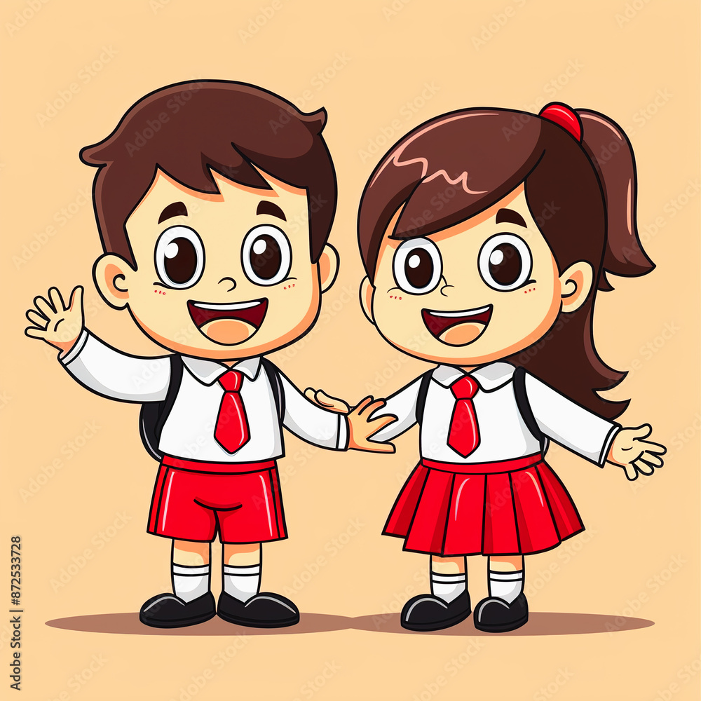 Indonesian student boy and girl cartoon character pose illustration Indonesian student boy and girl cartoon character pose illustration
