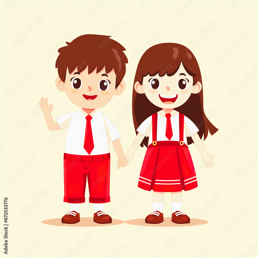 Boy and girl in school uniform of Indonesia. Indonesia student boy cartoon illustration Boy and girl in school uniform of Indonesia. Indonesia student boy cartoon illustration