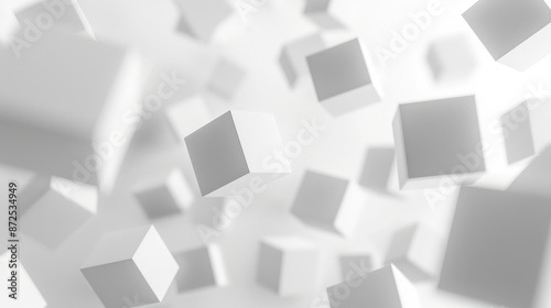 cubes floating seperately, white color, matte surface, studio lightning, white background