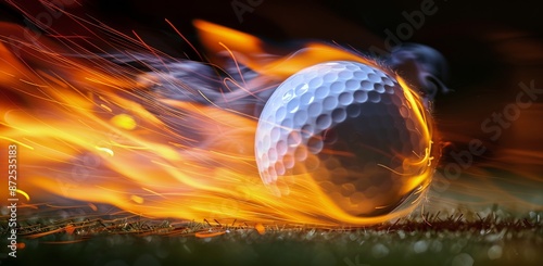 Golf Ball Burning in Flames on Dark Ground