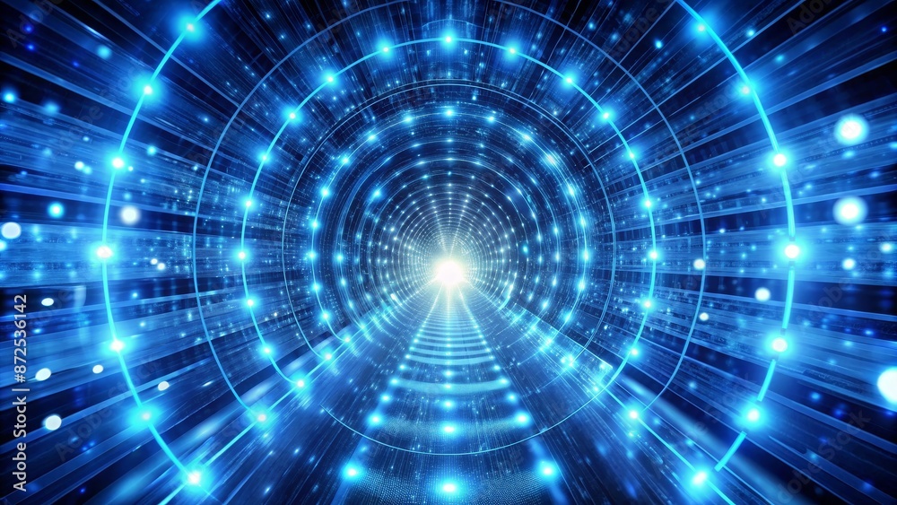Abstract Blue Circular Tunnel with Glowing Lights 3D Render Abstract Blue Circular Tunnel with Glowing Lights 3D Render