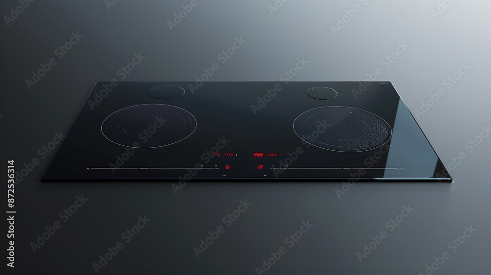 Fototapeta premium a black glass-top ceramic cooktop that is flat. no buttons or controls