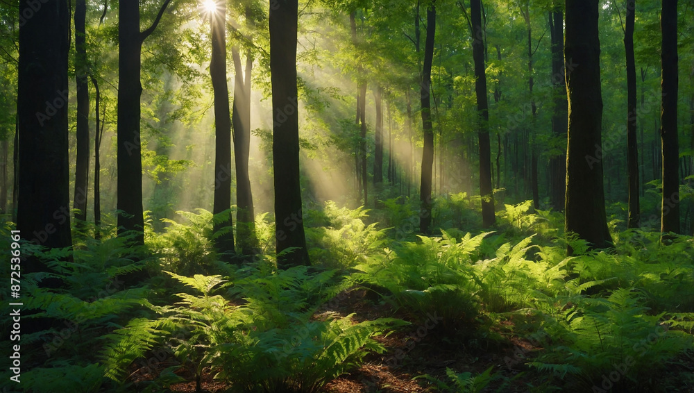 the serene beauty of a sunlit green forest the serene beauty of a sunlit green forest