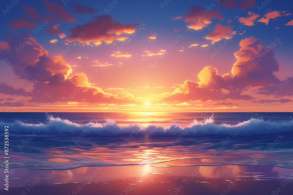 Evening sea anime style background Evening sea anime style background