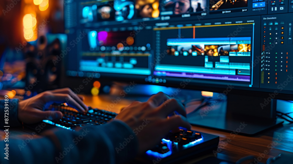 Person editing video on computer