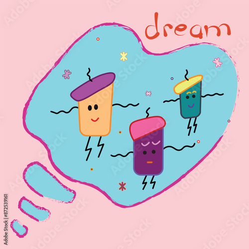 eps file of colorful cute abstract daydreams illustration. Very cute, suitable for stickers, patterns, and graphic elements on children and abstract themed posters and book covers