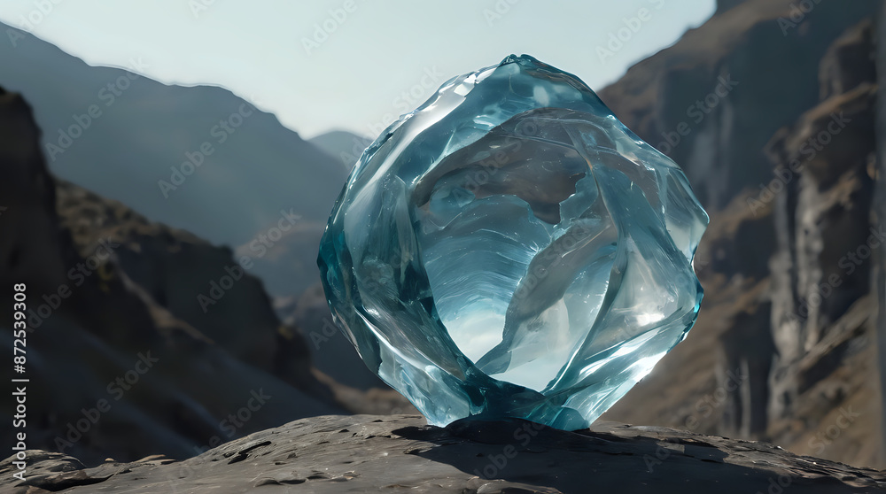 Obraz premium a blue glass sculpture on a rock in the mountains