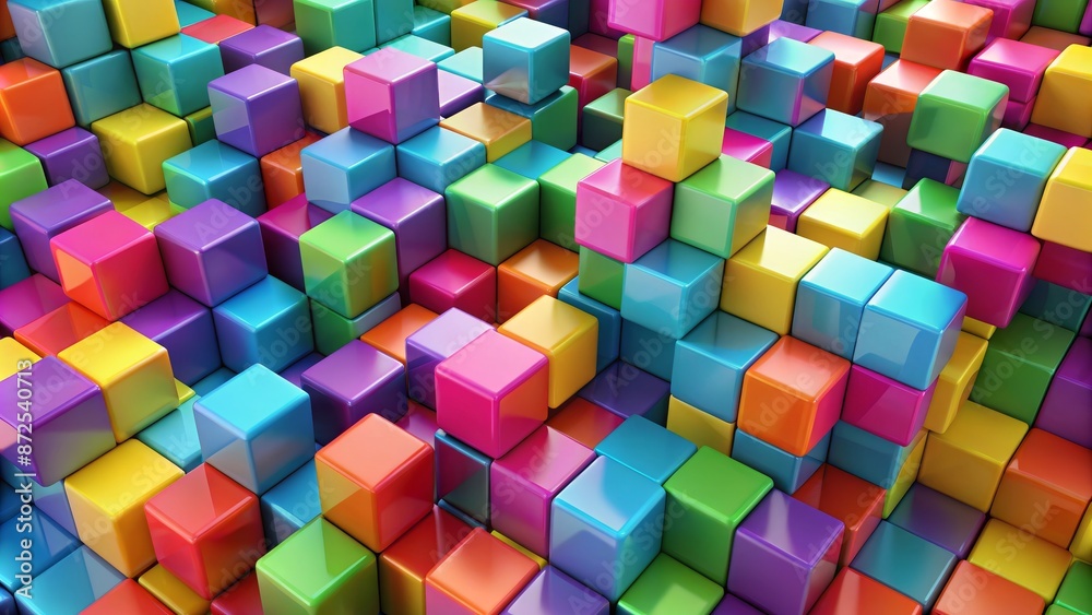 Colorful 3D Cubes Abstract Background - Glossy Rainbow Pattern Colorful 3D Cubes Abstract Background - Glossy Rainbow Pattern