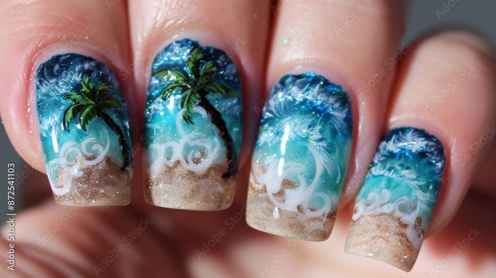 Beach Themed Nail Art Design