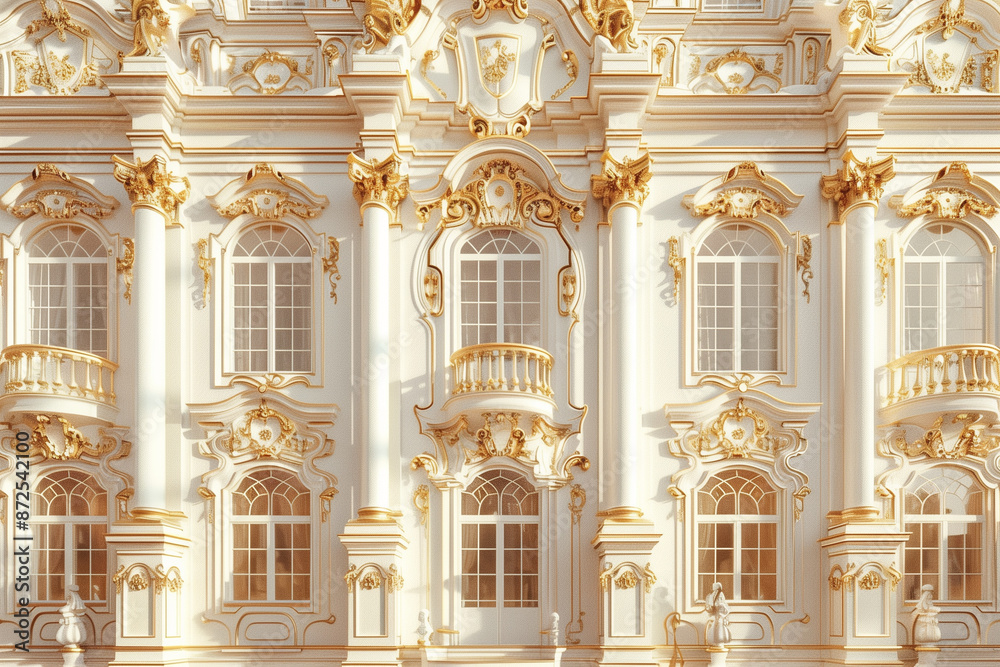 Fototapeta premium Golden palace hallway with white baroque