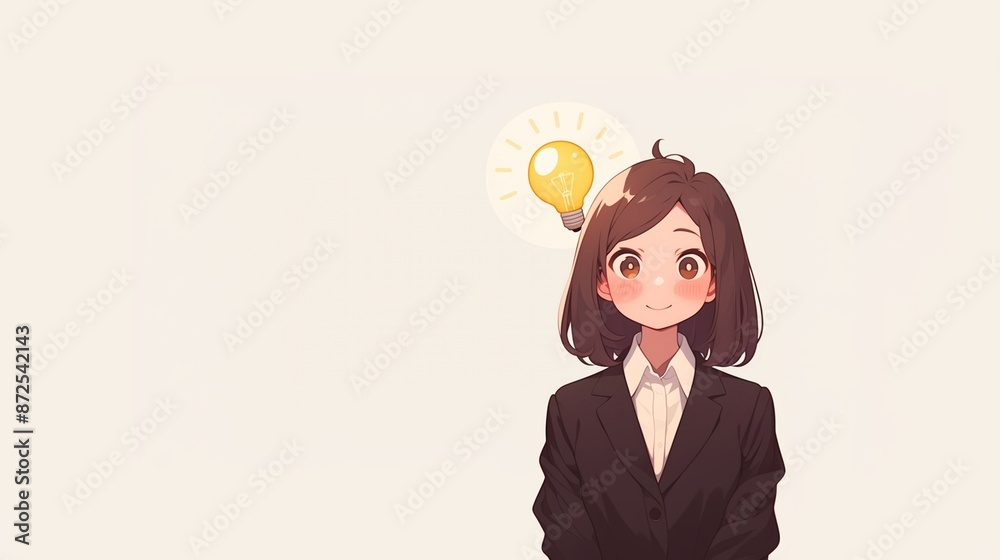 アイデアを閃いたビジネスウーマン、ひらめきの電球9