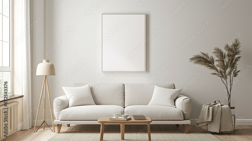 Frame mockup, modern living room interior with sofa Frame mockup, modern living room interior with sofa
