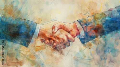 Handshake between business partners, watercolor style