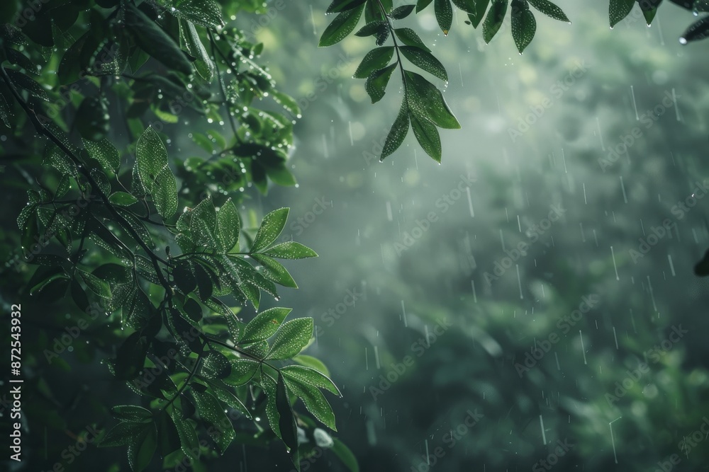 Rain Shower Through Lush Green Leaves Rain Shower Through Lush Green Leaves