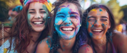 Friends Paint Their Faces With Bright Colors For An Outdoor Spiritual Ecstatic Dance Party Event,High Resolution, Ultra HD