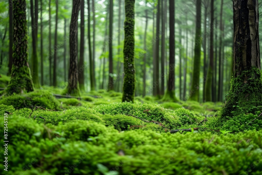 Obraz premium Green Forest Floor with Moss Covered Trees