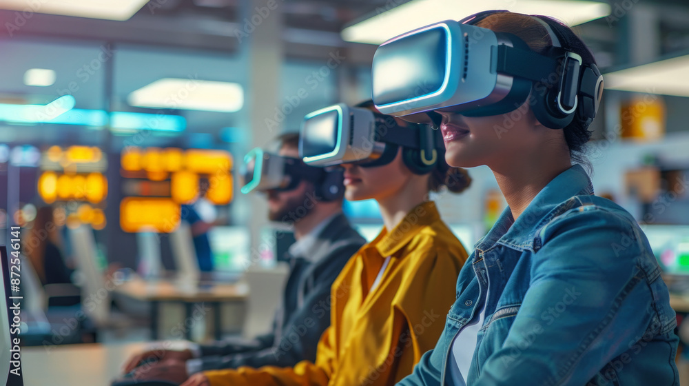 Modern Office with Employees Using VR Headsets Modern Office with Employees Using VR Headsets