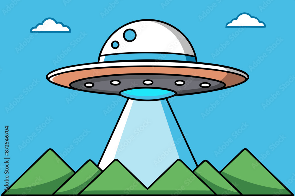 Alien spaceship flying over a mountain range. Alien spaceship vector illustration Alien spaceship flying over a mountain range. Alien spaceship vector illustration