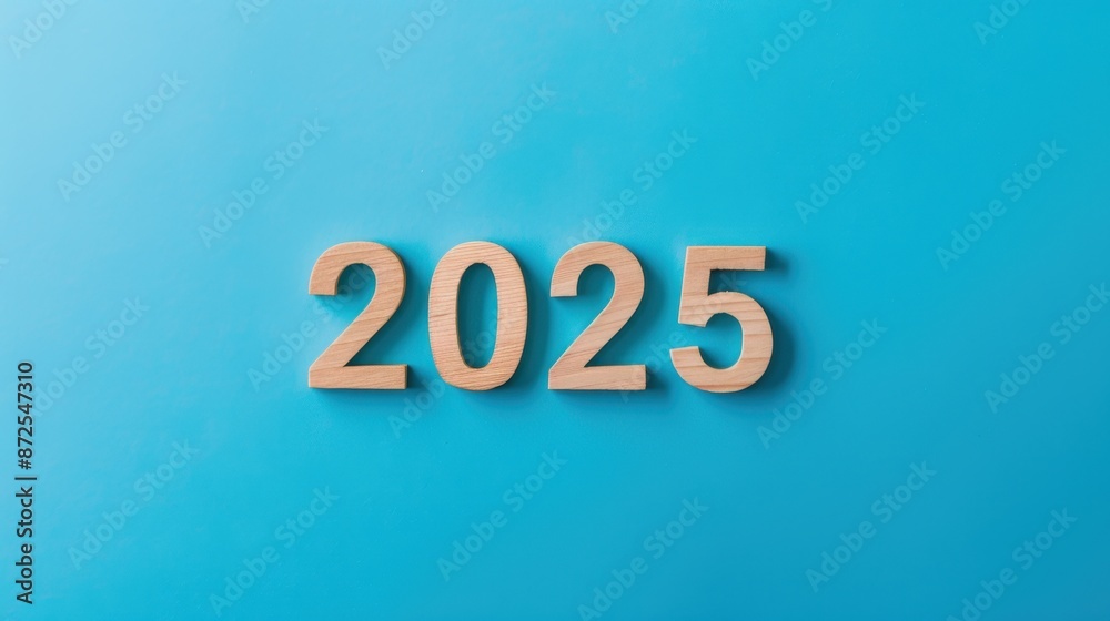 Simple blue background with 2025 3d text with shadows and copy space for text or design elements Simple blue background with 2025 3d text with shadows and copy space for text or design elements