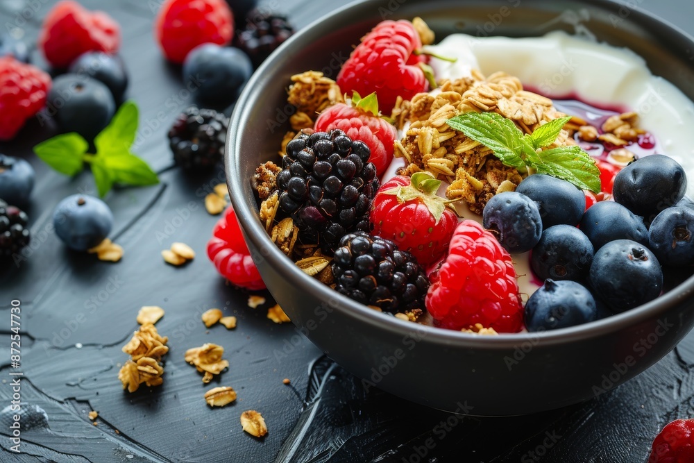 Yogurt Bowl with Granola, Berries and Mint Yogurt Bowl with Granola, Berries and Mint