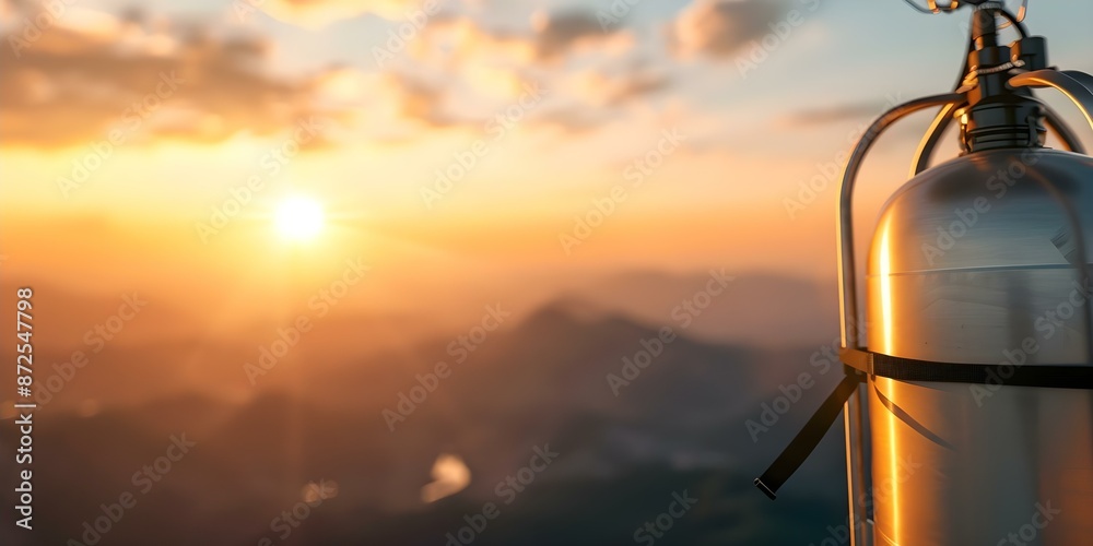 Refueling a Hot Air Balloon with Propane Against a Breathtaking Mountain Sunrise. Concept Hot Air Balloon, Refueling, Propane, Mountain Sunrise, Breathtaking Refueling a Hot Air Balloon with Propane Against a Breathtaking Mountain Sunrise. Concept Hot Air Balloon, Refueling, Propane, Mountain Sunrise, Breathtaking