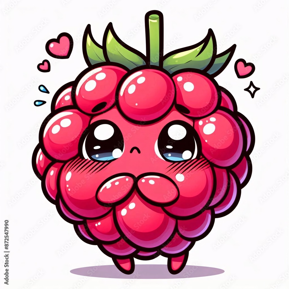 Fototapeta premium Anime Style Cartoon Raspberry Character on White Background